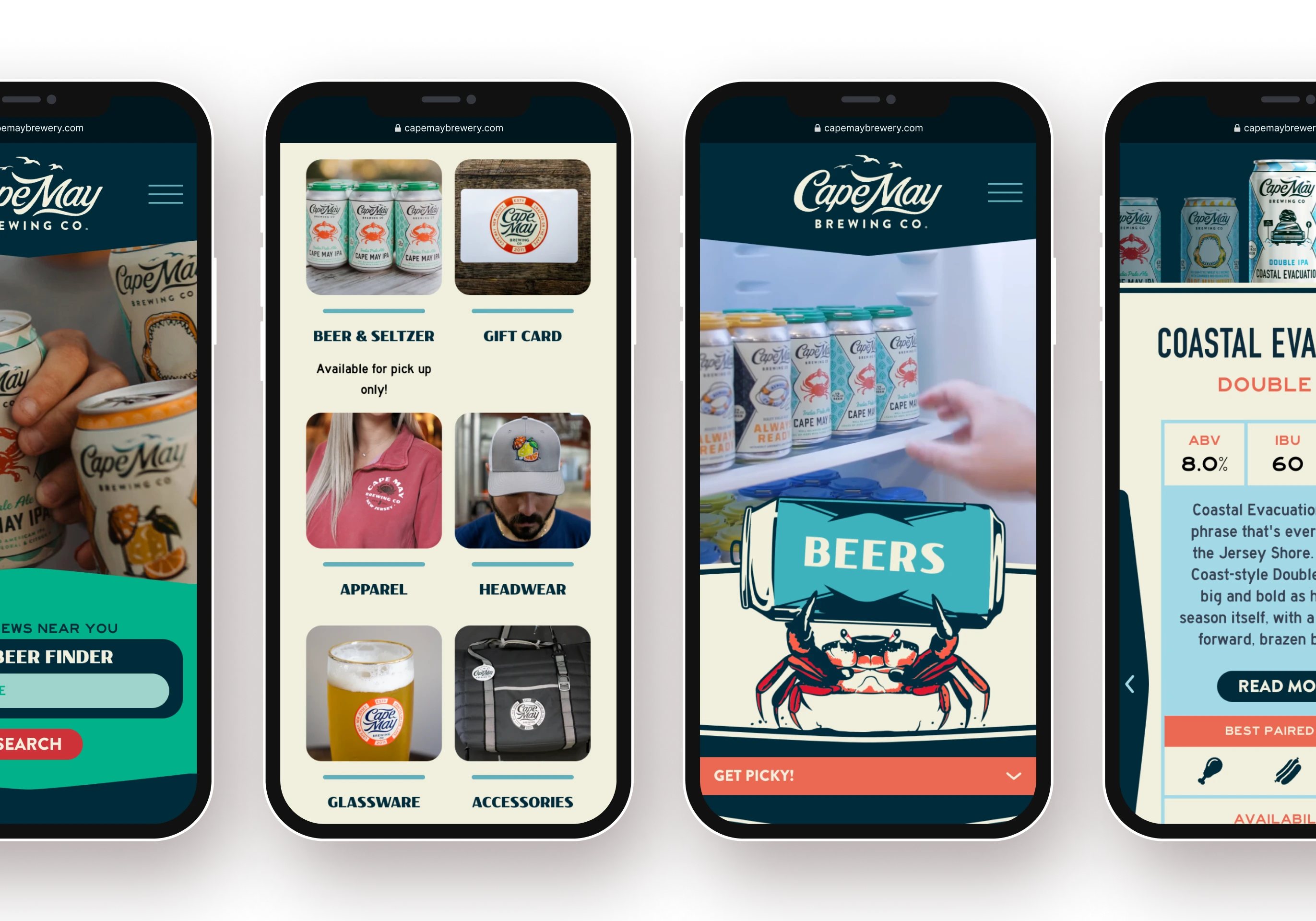 Screenshots of the Cape May Brewery website