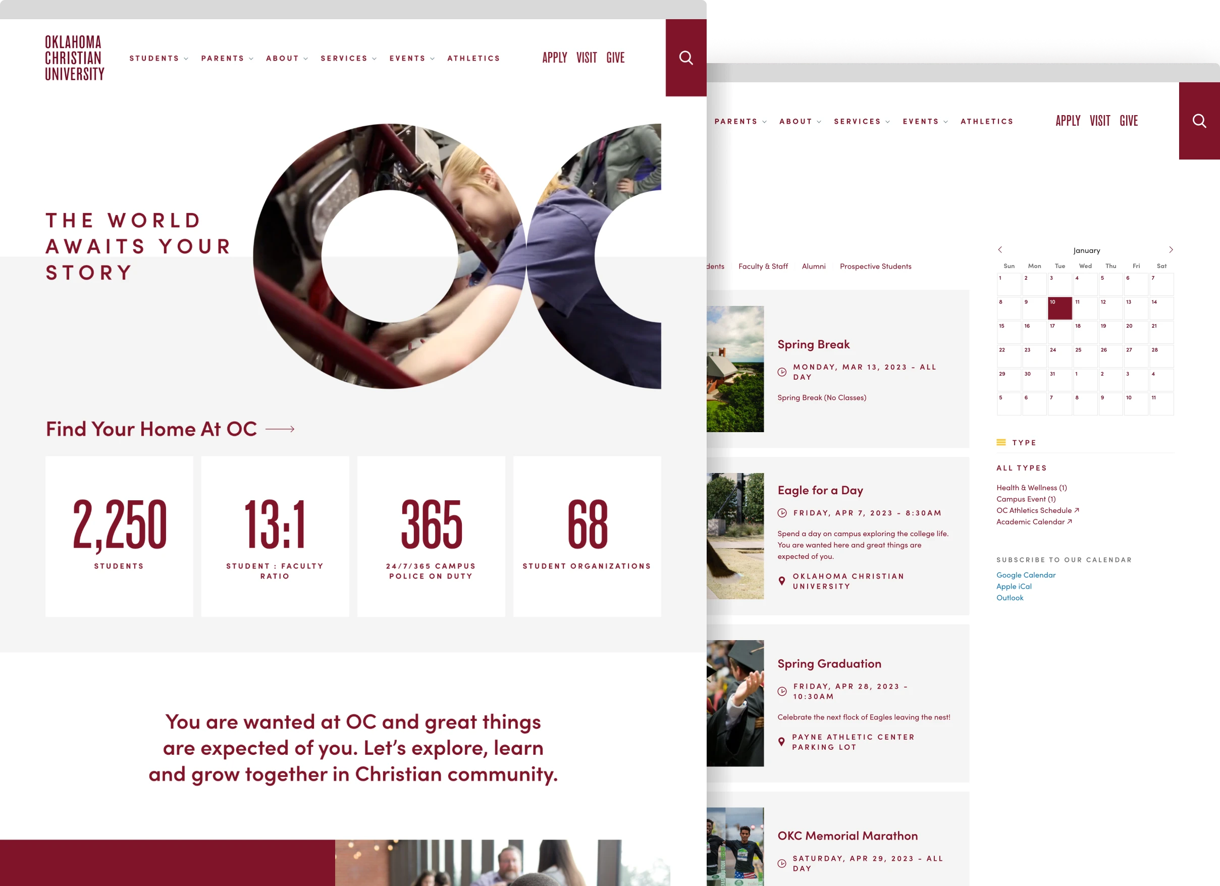 Screenshots of the Oklahoma Christian University website