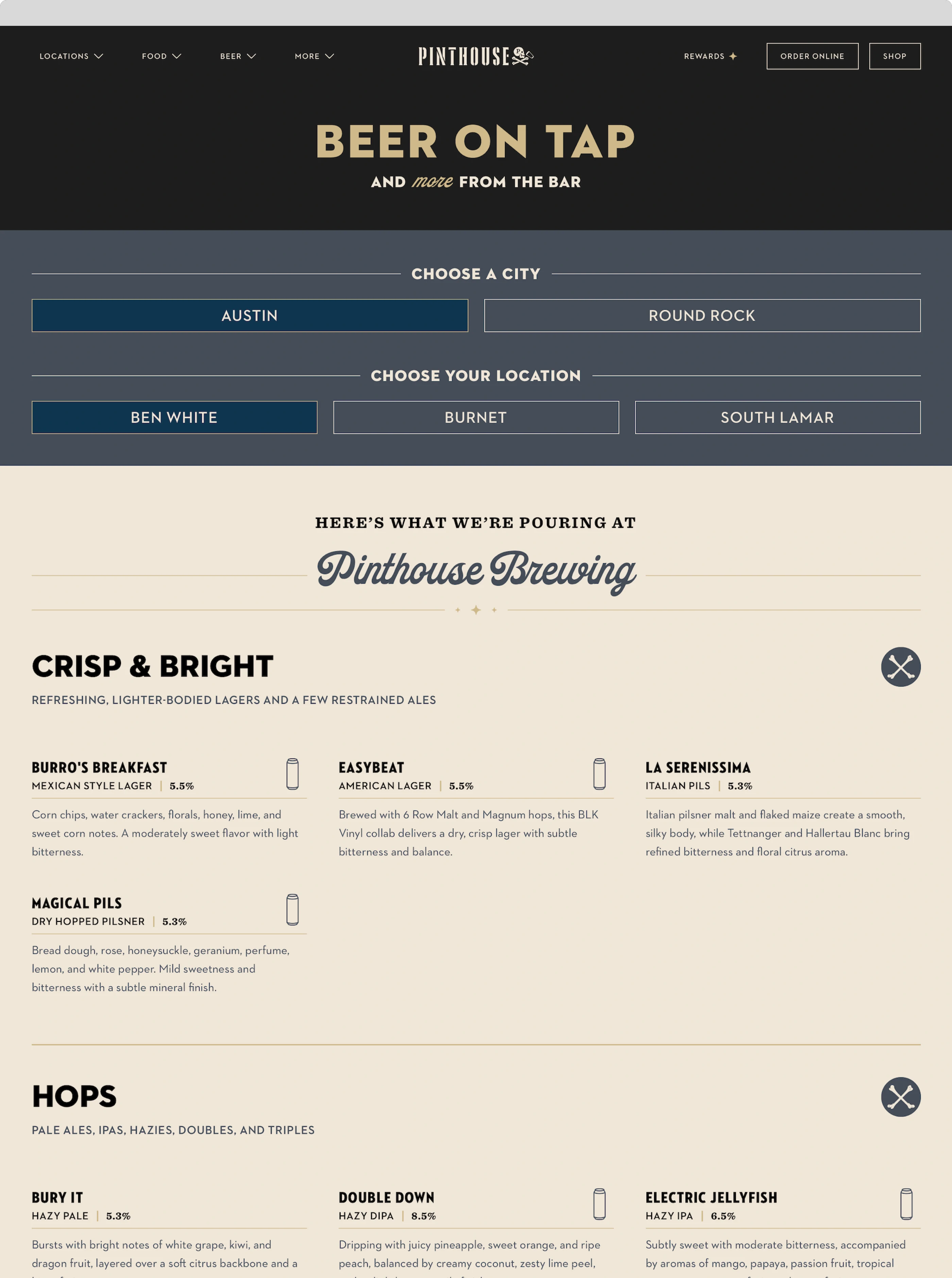 Screenshot of beer on tap Craft CMS and OLO integration