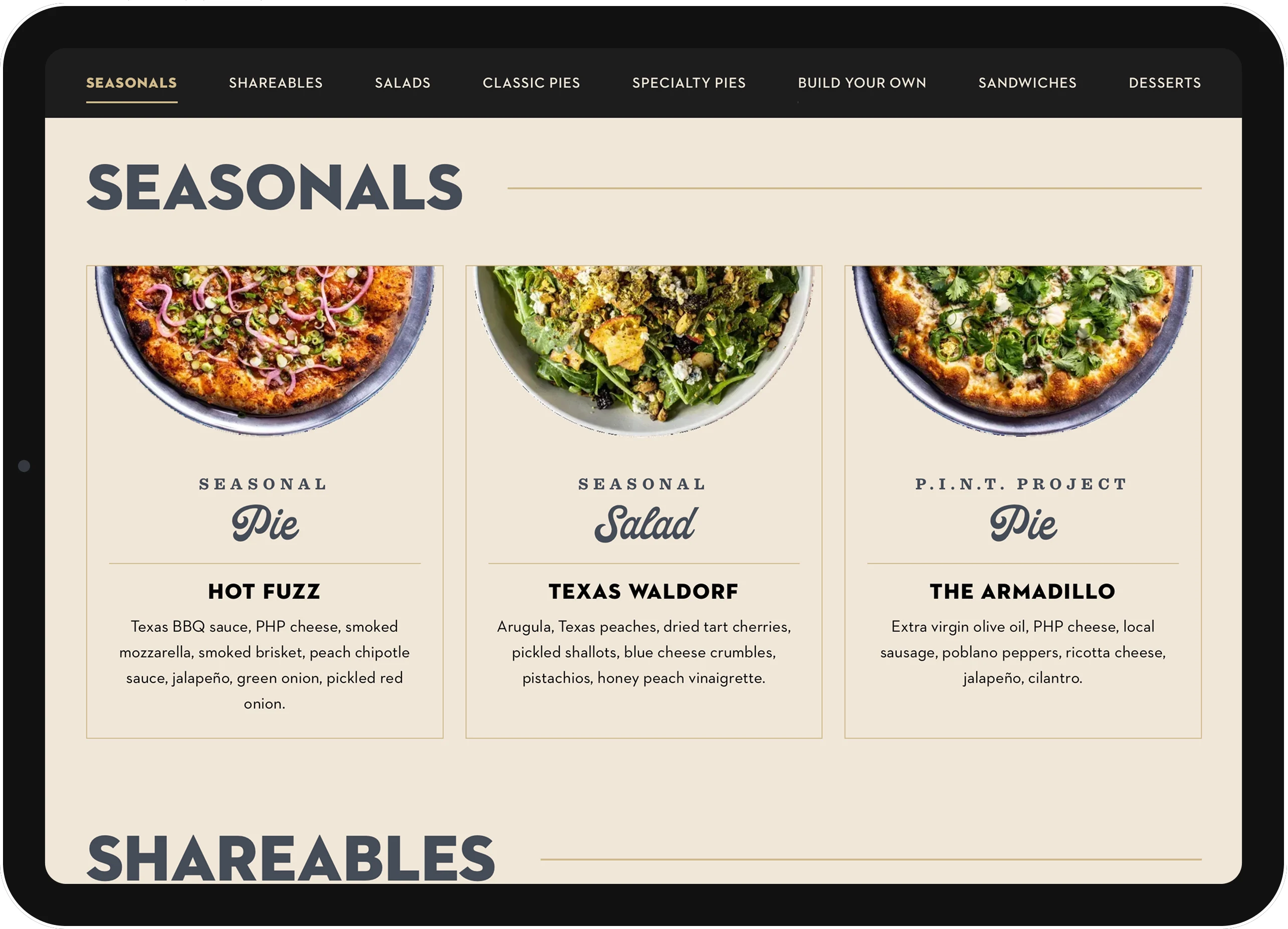 Screenshot of Pinthouse food menu