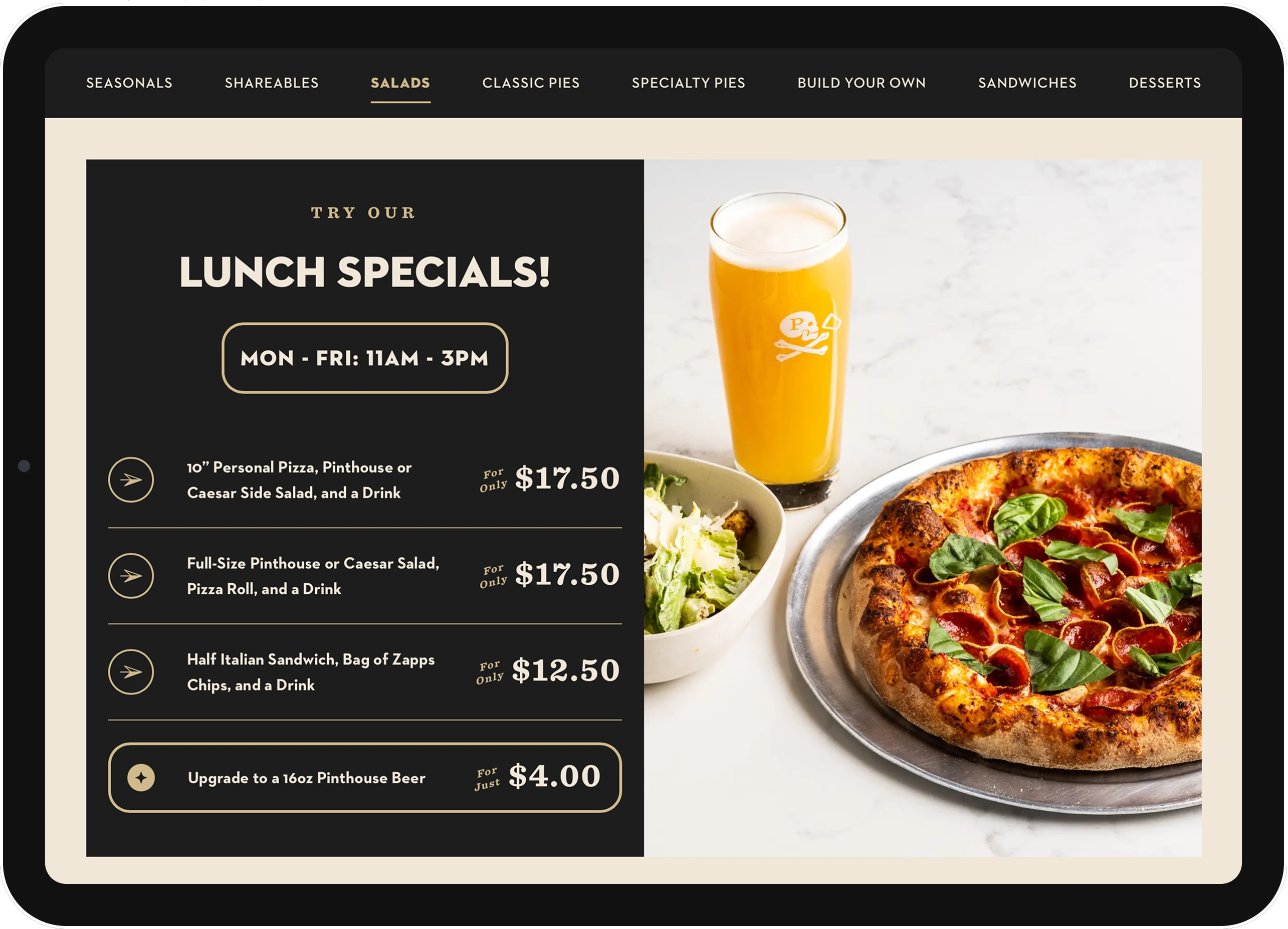 Screenshot of Pinthouse food menu